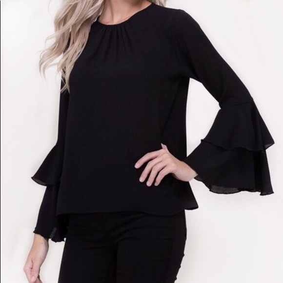 BOUTIQUE INVENTORY CLEAR-OUT:Black Bell Sleeve Top - Picture 1 of 1